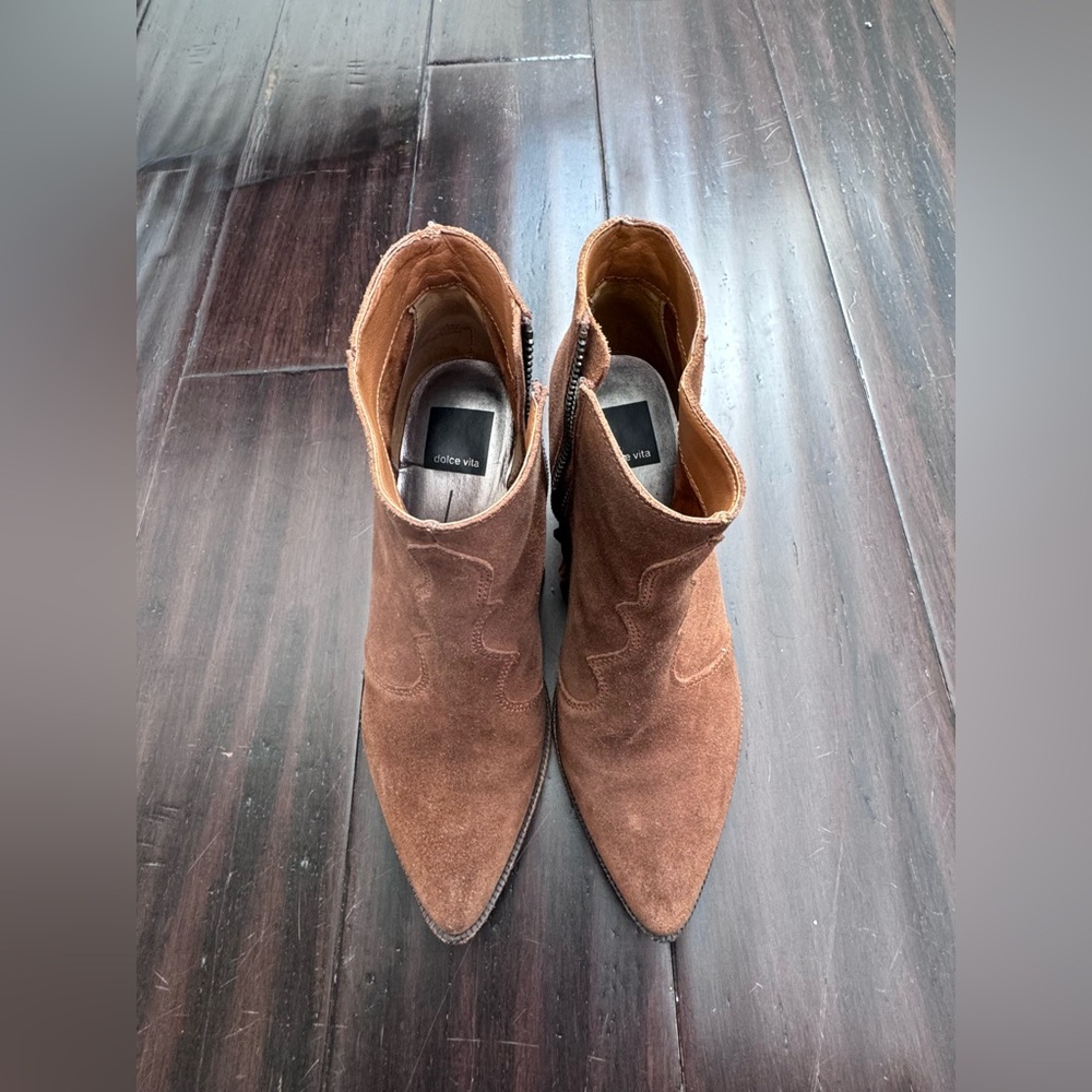 Dolce Vita Chestnut Suede Pointed Toe Ankle Booties